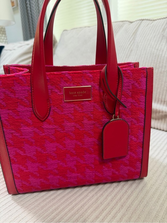 kate spade Handbags - Kate spade Pink and Red Houndstooth Tote with Leather Trim